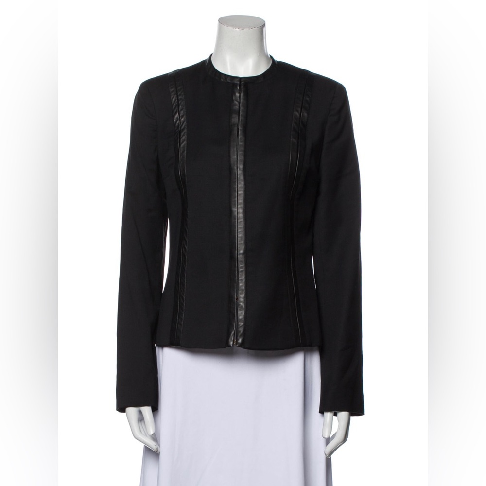 Versus Versace Black Evening Jacket Wool w/ Leather Trim Vintage 90’s